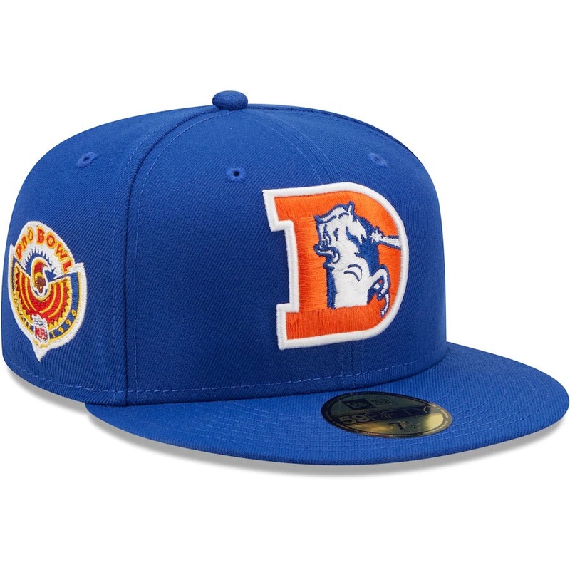 New Era Royal Denver Broncos 1996 Pro Bowl Side Patch Orange Undervisor 59FIFY Fitted Hat