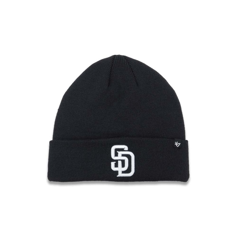 San Diego Padres ’47 Brand MLB Cuffed Basic Knit Beanie Dark Navy Blue Crown/Visor White Logo
