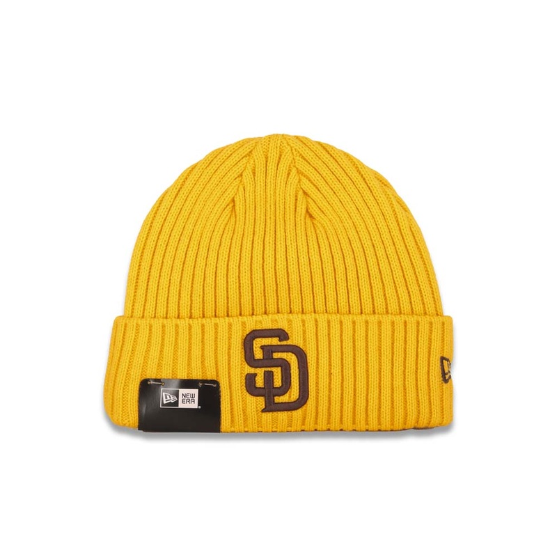 San Diego Padres New Era MLB Cuffed Knit Beanie Hat Yellow Crown/Visor Brown Logo