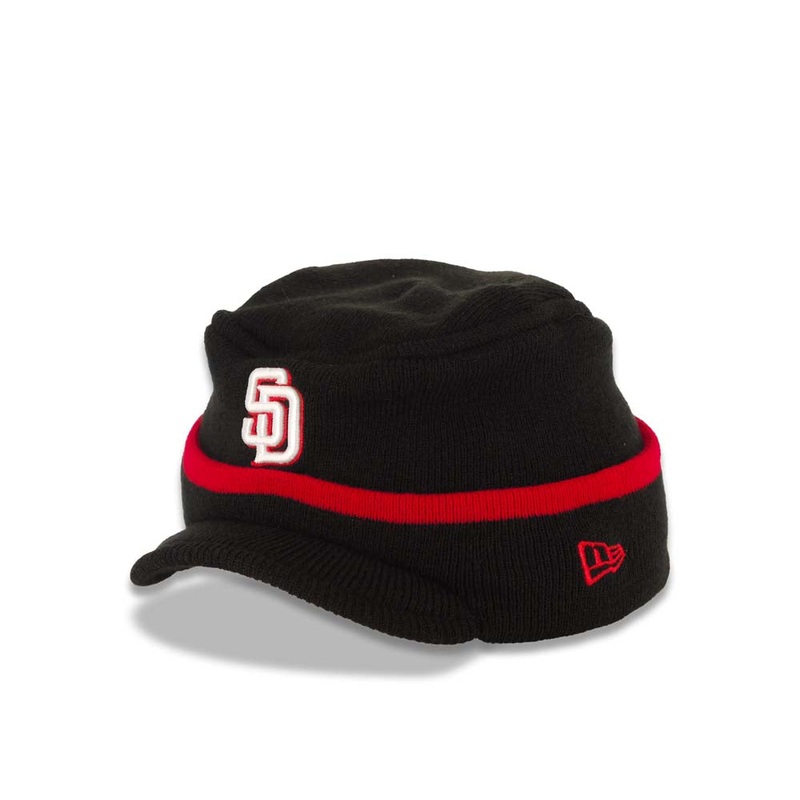 San Diego Padres New Era MLB Knit Beanie With Visor Black/Red Crown/Visor White/Red Logo (Riley Round)