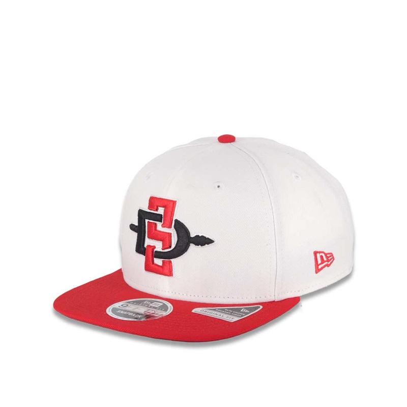 San Diego State Aztecs New Era NCAA 9FIFTY 950 Original Fit Snapback Cap Hat White Crown Red Visor Team Color Logo