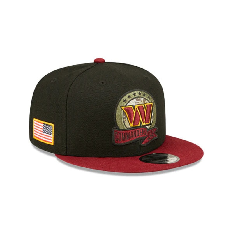 Washington Commanders New Era 9FIFTY 950 Snapback Cap Hat Black Crown Cardinal Visor Camo Logo (2022 Salute To Service)
