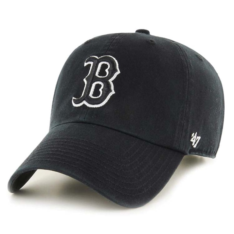 Boston Red Sox ’47 Brand MLB Clean Up Adjustable Cap Hat Black Crown/Visor Black/White Logo Pink UV
