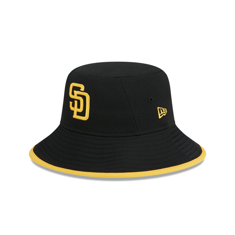 San Diego Padres New Era MLB Bucket Cap Hat Black Crown/Visor Yellow Logo