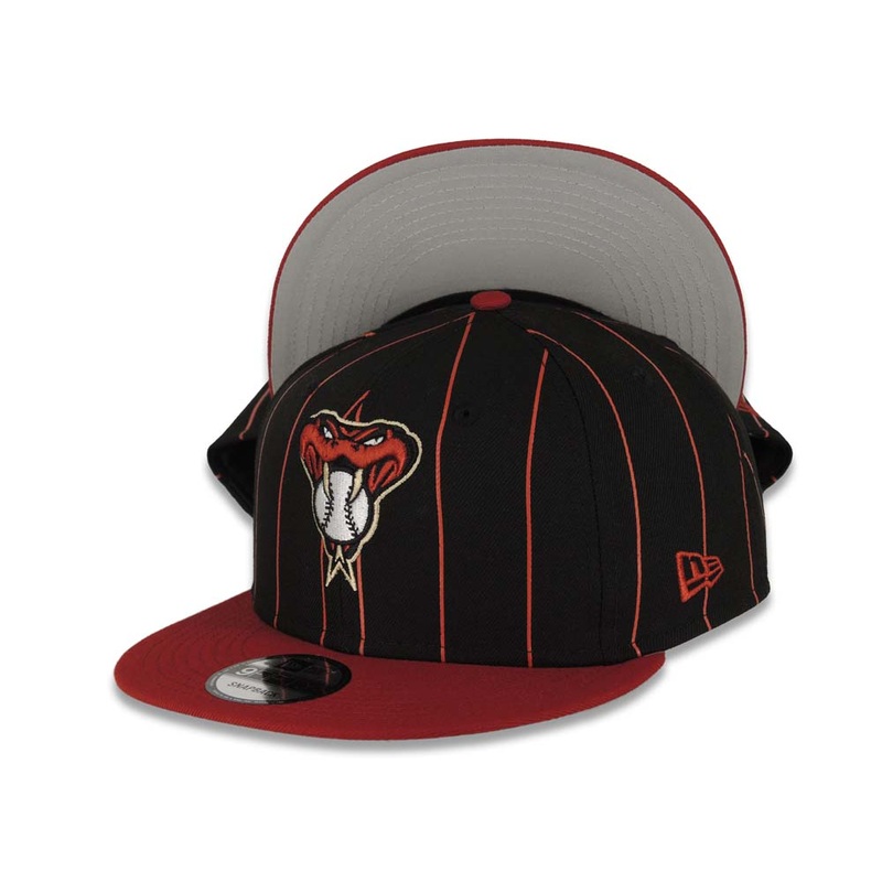 Arizona Diamondbacks New Era MLB 9FIFTY 950 Snapback Cap Hat Black/Cardinal Pinstripe Crown Cardinal Visor Team Color Snake Logo