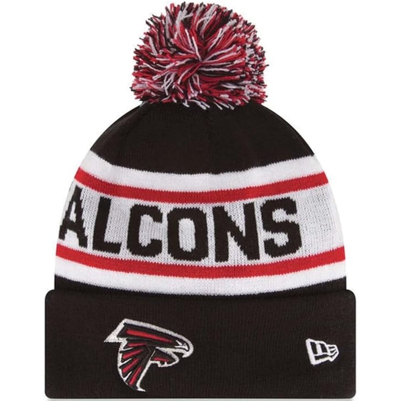 Atlanta Falcons New Era NFL Cuffed Pom Knit Beanie Hat Black/White/Red Crown/Visor Team Color Logo