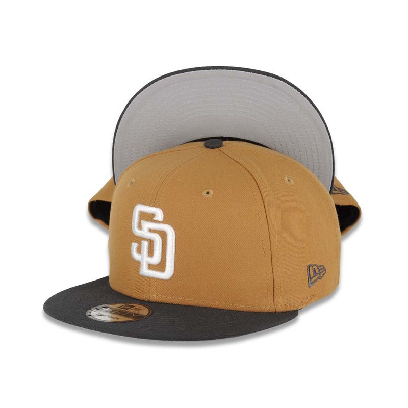 San Diego Padres New Era MLB 9FIFTY 950 Snapback Cap Hat Light Brown Crown Dark Gray Visor White Logo (2-Tone Color Pack)