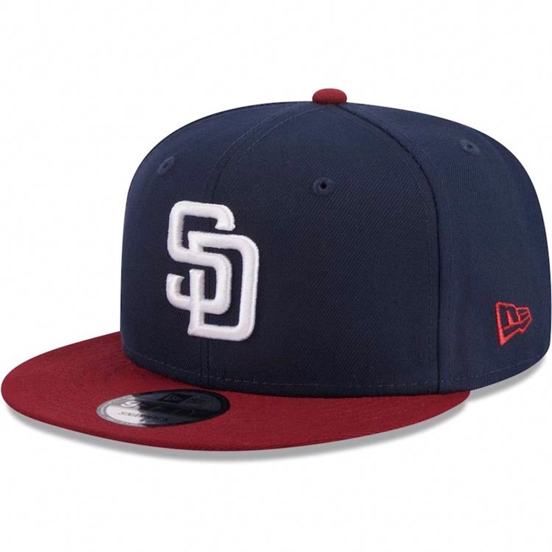 San Diego Padres New Era MLB 9FIFTY 950 Snapback Cap Hat Navy Blue Crown Cardinal Visor White Logo (2-Tone Color Pack)