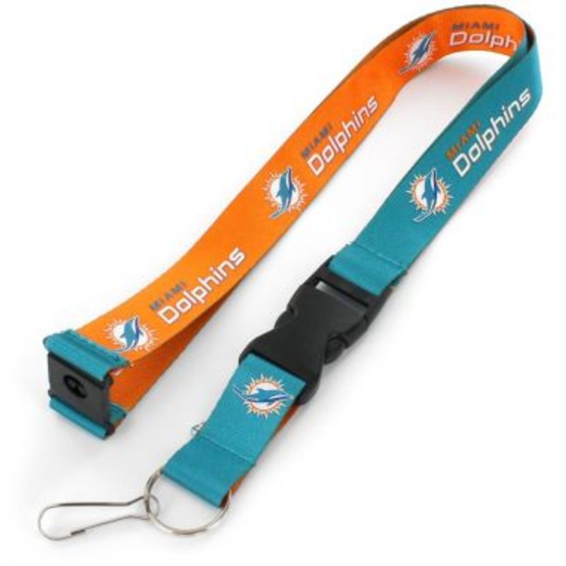 Miami Dolphins NFL 2-Tone Aqua/Orange Lanyard with Detachable Buckle