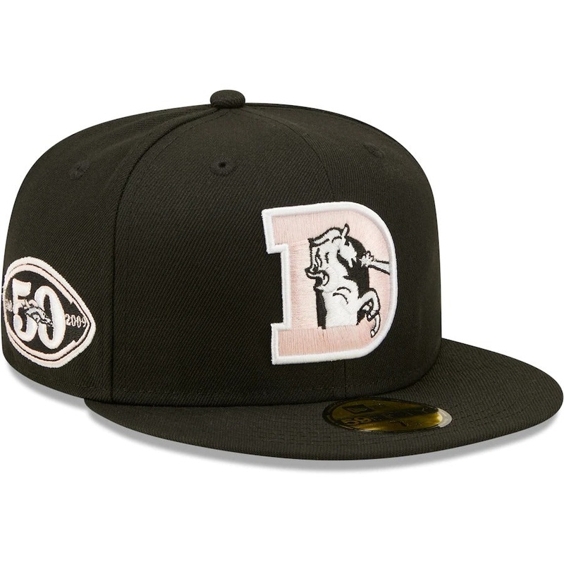 New Era Denver Broncos Black 50th Anniversary Pink Undervisor 59FIFTY Fitted Hat