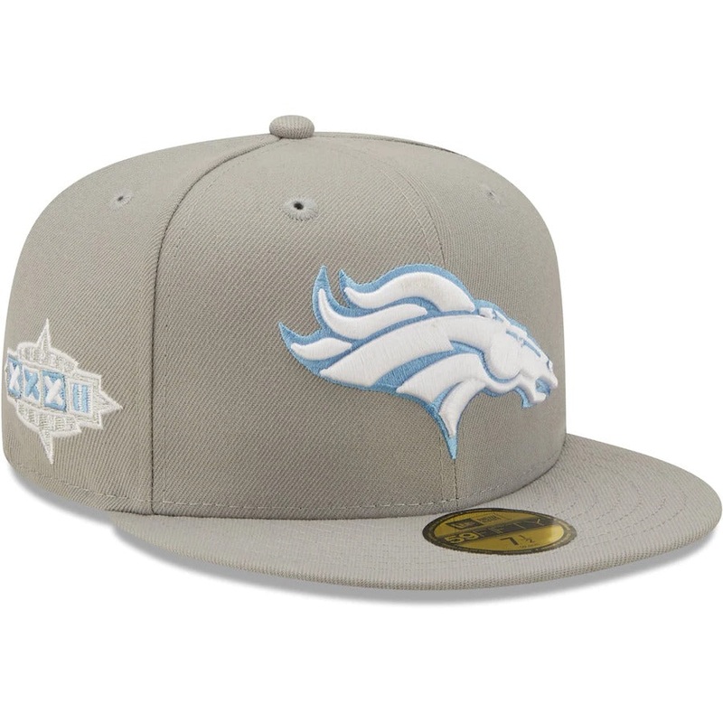 New Era Denver Broncos Gray Super Bowl XXXII Sky Blue Undervisor 59FIFTY Fitted Hat