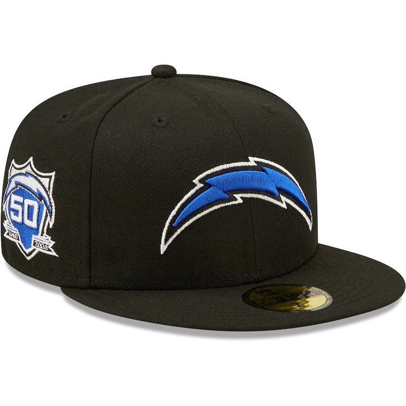 New Era Los Angeles Chargers Black Royal Undervisor 50th Anniversary 59FIFTY Fitted Hat