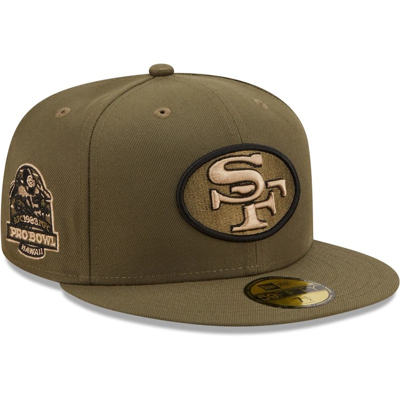 New Era San Francisco 49ers Olive 1983 Pro Bowl Camo Undervisor 59FIFTY Fitted Hat