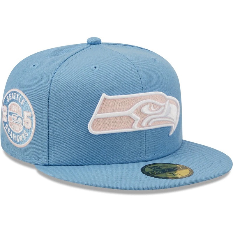 New Era Seattle Seahawks Light Blue 25th Anniversary Pink Undervisor 59FIFTY Fitted Hat