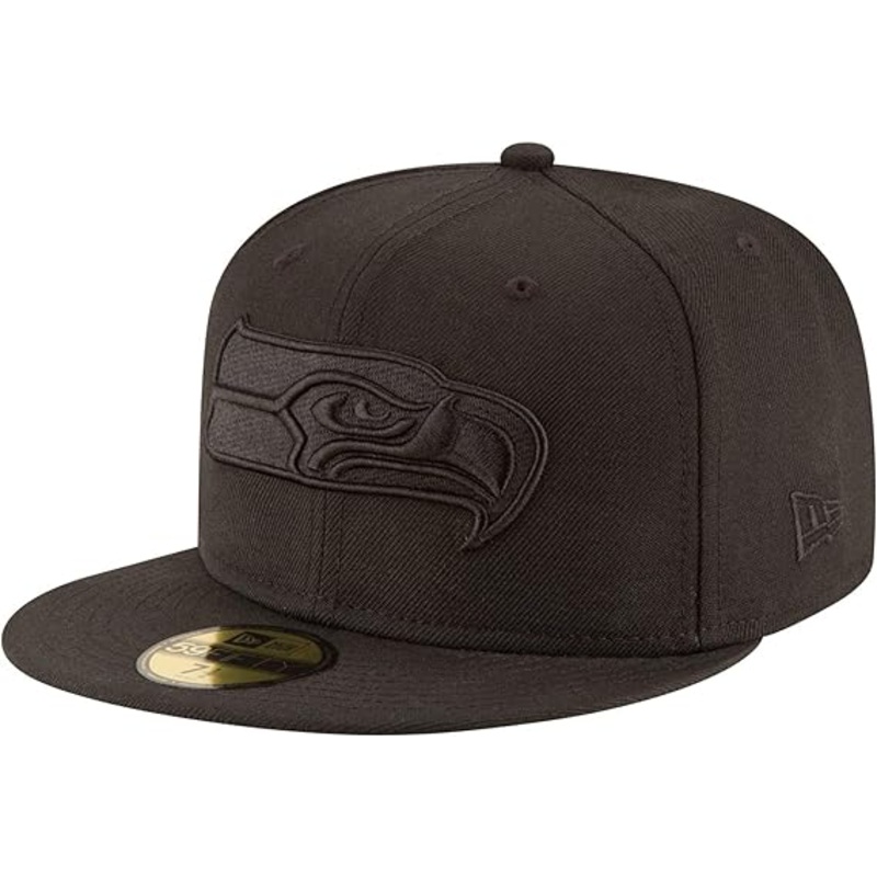 Seattle Seahawks New Era NFL 59FIFTY 5950 Fitted Cap Hat Black Crown/Visor Black Logo