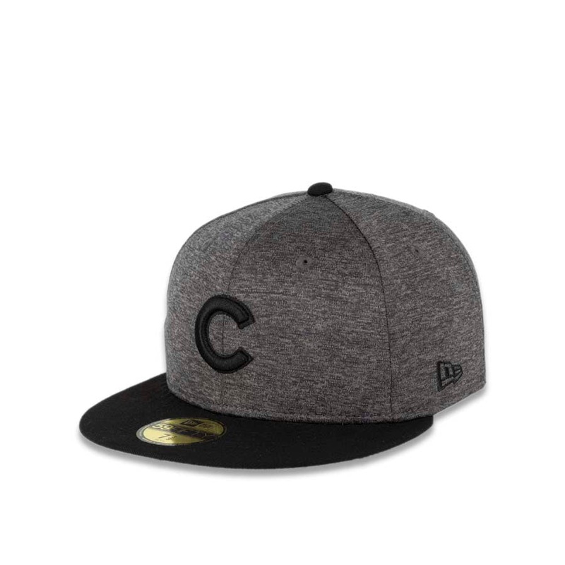 Chicago Cubs New Era MLB 59FIFTY 5950 Fitted Cap Hat Shadow Tech Dark Gray Crown Black Visor Black Logo