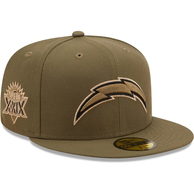 New Era Los Angeles Chargers Olive Super Bowl XXIX Camo Undervisor 59FIFTY Fitted Hat