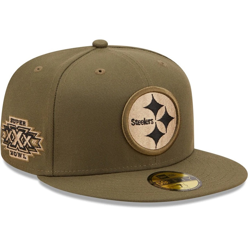 New Era Pittsburgh Steelers Olive Super Bowl XXX Camo Undervisor 59FIFTY Fitted Hat