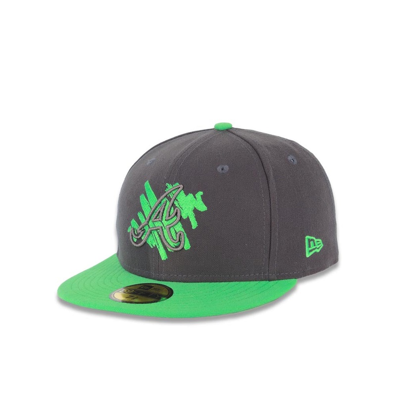 Atlanta Braves New Era MLB 59FIFTY 5950 Fitted Cap Hat Dark Gray Crown Green Visor Gray/Green Logo (Overdue)