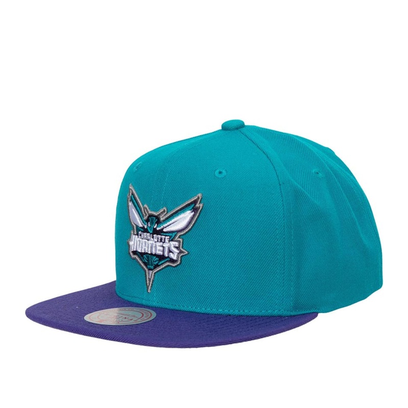 Charlotte Hornets Mitchell & Ness NBA 2 Tone 2.0 Snapback Cap Hat Teal  Crown Purple Visor Team Color Logo