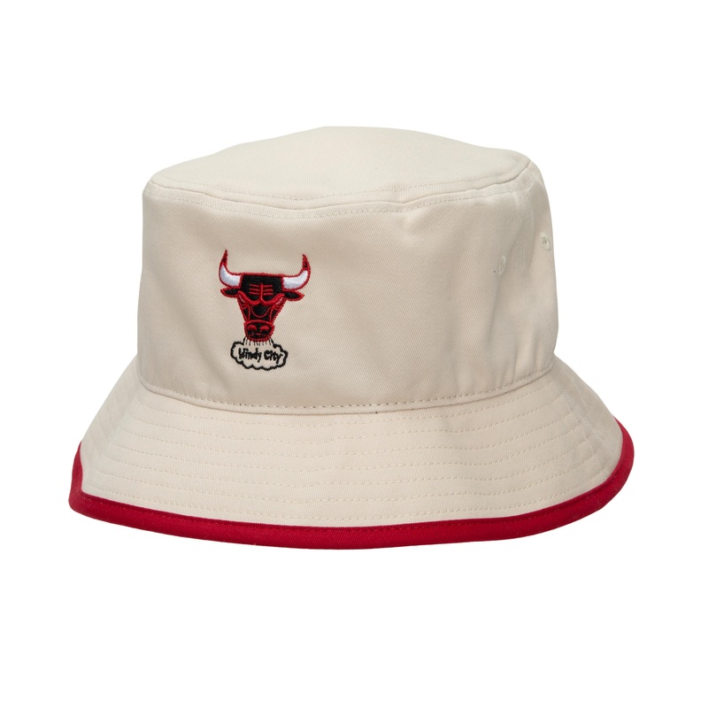 Chicago Bulls Mitchell & Ness NBA Bucket Hat Cream Crown/Visor Team Color Logo