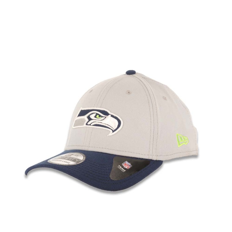 Seattle Seahawks New Era NFL 39THIRTY 3930 Flexfit Cap Hat Gray Crown Navy Blue Visor Team Color Logo