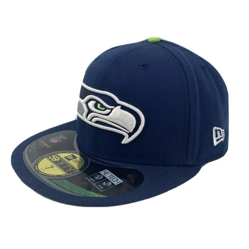 Seattle Seahawks New Era NFL 59FIFTY 5950 Fitted Cap Hat Navy Blue Crown/Visor Team Color Logo (Sideline)