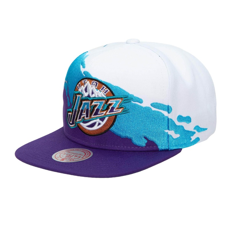 Utah Jazz Mitchell & Ness NBA Paintbrush Snapback Cap Hat Sky Blue/White Crown Purple Visor Team Color Logo