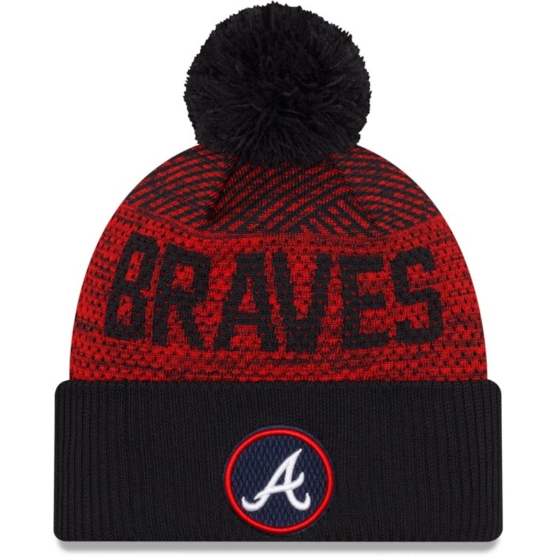 Atlanta Braves New Era MLB 2022 Cuffed Pom Knit Hat Red/Navy Crown/Visor Team Color Logo