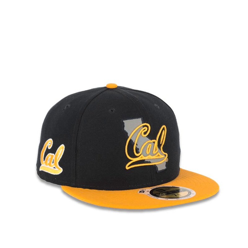 Cal Golden Bears New Era NCAA 59FIFTY 5950 Fitted Cap Hat Navy Blue Crown Yellow Visor Team Color Logo with California State Map (Logo State)