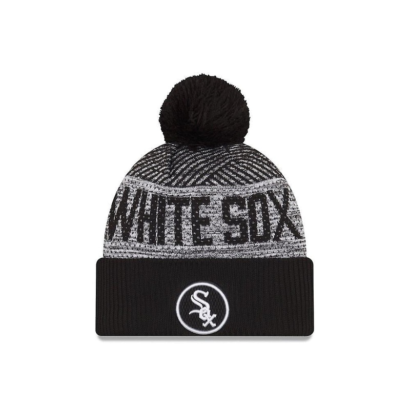 Chicago White Sox New Era MLB 2022 Cuffed Pom Knit Hat Gray/Black Crown/Visor Team Color Logo