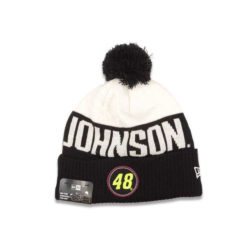 Jimmy Johnson New Era Cuffed Pom Knit Hat Black/White Crown/Visor Team Color Logo