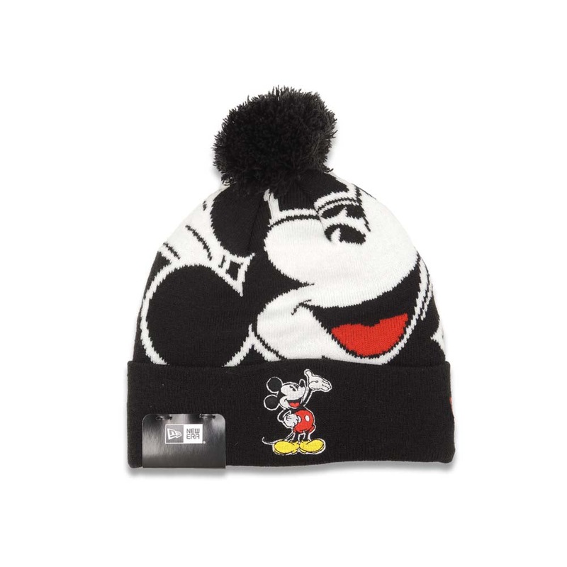 Mickey Mouse New Era Logo Whiz Cuffed Knit Beanie Hat Black/White/Red Crown/Visor Team Color Logo