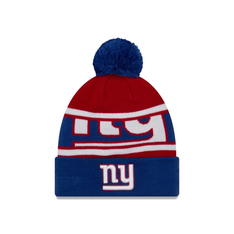 New York Giants New Era NFL Call Out Cuffed Pom Knit Hat Red/White/RoyL Blue Crown/Visor Team Color Logo