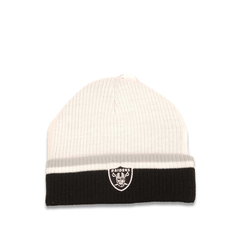 Oakland Raiders New Era NFL Cuffed Knit Beanie Hat White/Black Crown/Visor Team Color Logo