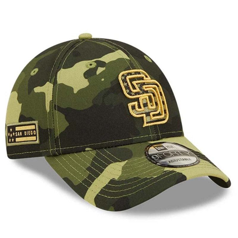 (Youth) San Diego Padres New Era MLB 9FORTY 940 Adjustable Kid Cap Hat Camo Crown/Visor Camo Logo (2022 Armed Forces Day)