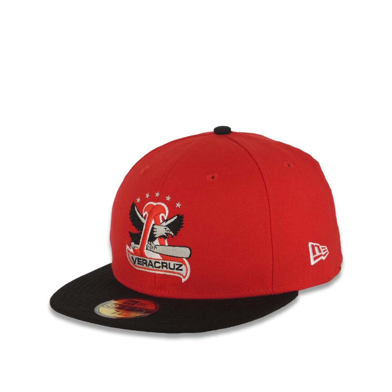 Aguilas de Mexicali New Era 59FIFTY 5950 Fitted Cap Hat Red Crown Black Visor Black/Red/White Logo Gray UV