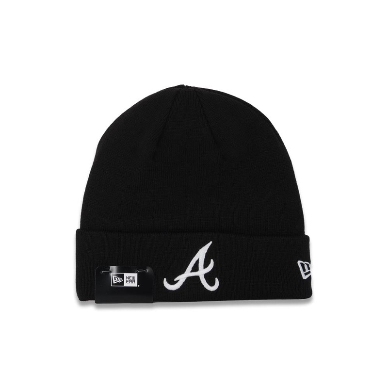 Atlanta Braves New Era MLB Cuffed Knit Beanie Hat Black Crown/Cuff White Logo (Solid Color Knit)