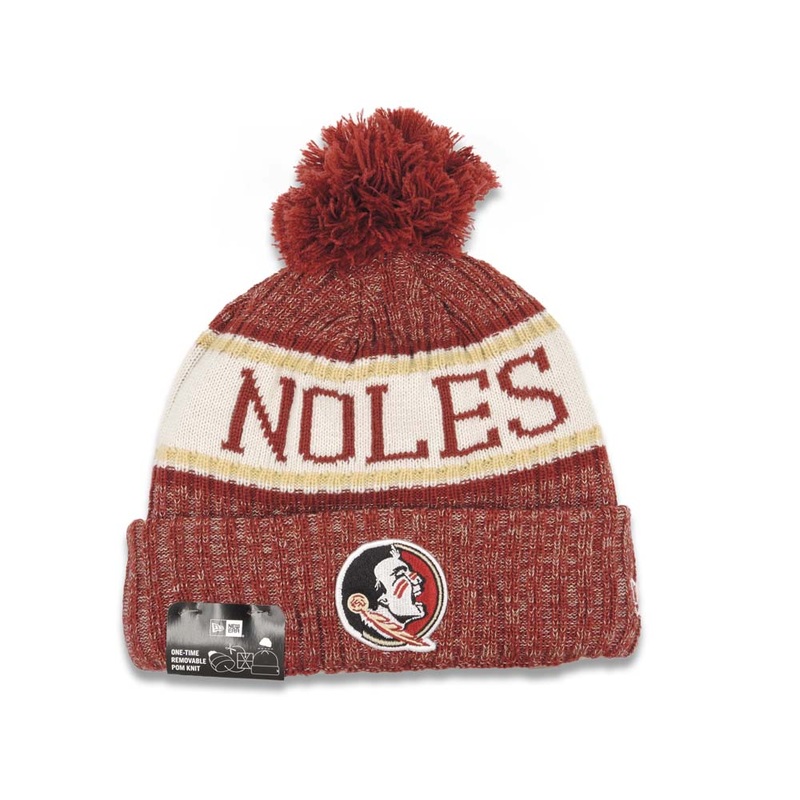 Florida State Seminoles New Era Cuffed Pom Knit Beanie Hat Red/White Crown/Visor Team Color Logo