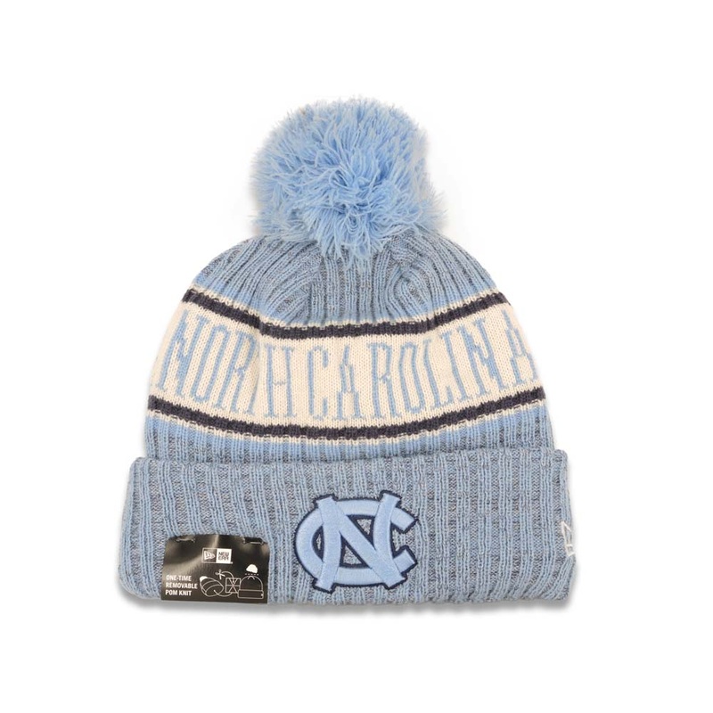 North Carolina Tar Heels New Era NCAA Cuffed Pom Knit Beanie Hat Sky Blue/White Crown/Visor Team Color Logo