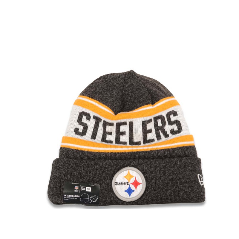 Pittsburgh Steelers New Era NFL Cuffed Stated A4 Knit Beanie Hat Black/Yellow/White Crown/Visor Team Color Logo