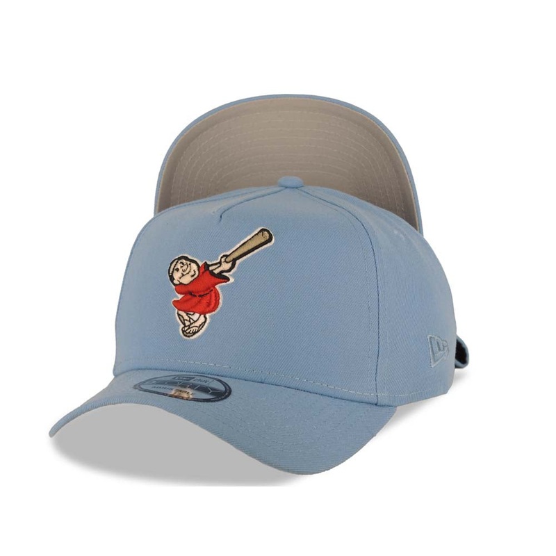 San Diego Padres New Era MLB 9FORTY 940 Adjustable A-Frame Cap Hat Sky Blue Crown/Visor Red/White Swinging Friar Logo Gray UV