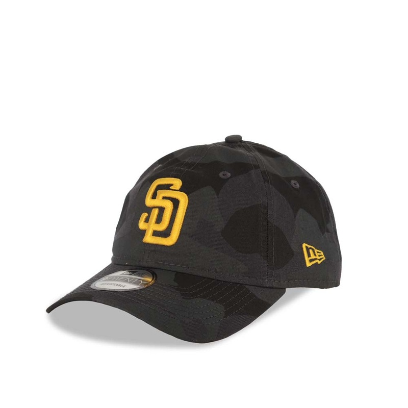 San Diego Padres New Era MLB 9TWENTY 920 Adjustable Cap Hat Black/Gray Camo Crown/Visor Yellow Logo