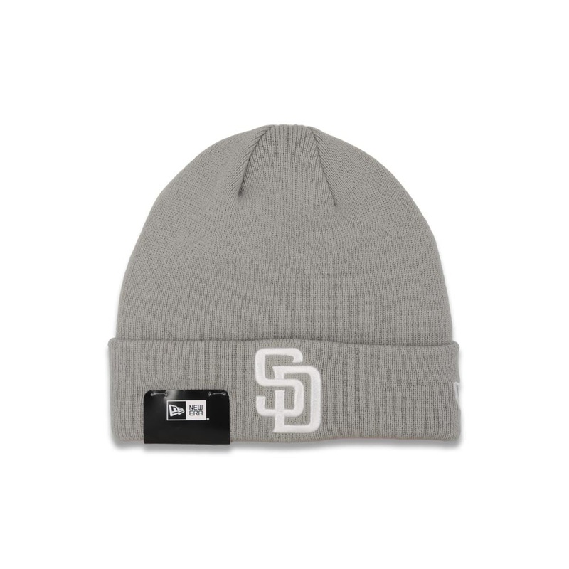 San Diego Padres New Era MLB Basic Cuffed Knit Beanie Hat Gray Crown/Cuff White Logo (Solid Color Knit)
