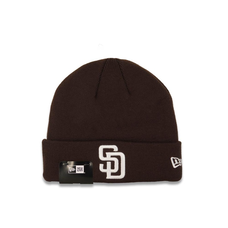 San Diego Padres New Era MLB Cuffed Basic Knit Beanie Hat Dark Brown Crown/Cuff White Logo (Solid Color Knit)