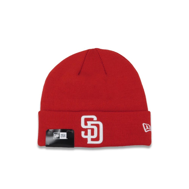 San Diego Padres New Era MLB Cuffed Basic Knit Beanie Hat Red Crown/Cuff White Logo (Solid Color Knit)