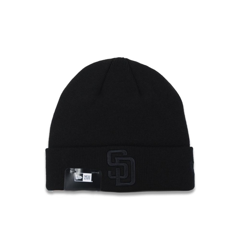 San Diego Padres New Era MLB Cuffed Knit Beanie Hat Black Crown/Cuff Black Logo (Solid Color Knit)