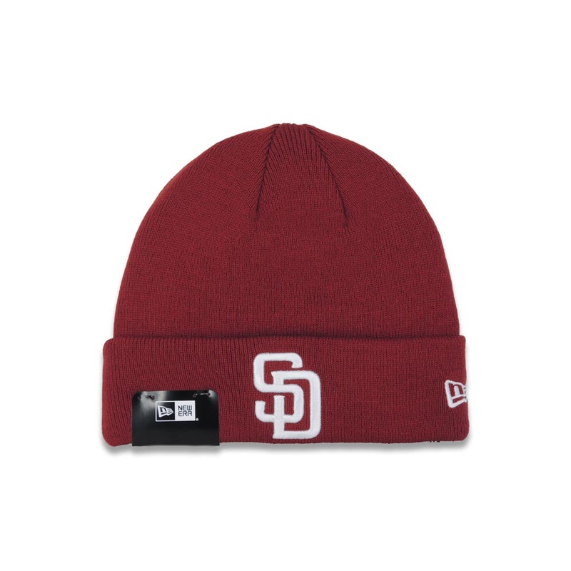 San Diego Padres New Era MLB Cuffed Knit Beanie Hat Cardinal Crown/Cuff White Logo (Solid Color Knit)