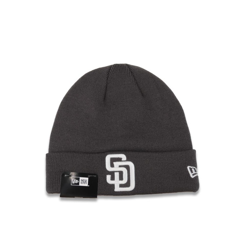 San Diego Padres New Era MLB Cuffed Knit Hat Dark Gray Crown/Cuff White Logo (Solid Color Knit)
