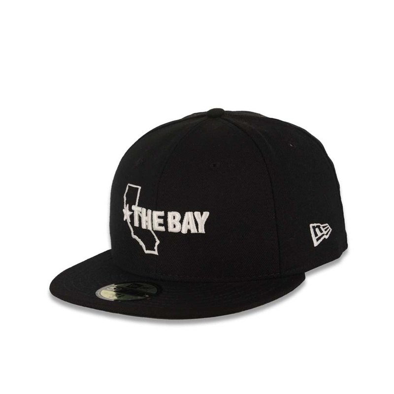 San Francisco Bay Area New Era 59FIFTY 5950 Fitted Cap Hat Black Crown/Visor White The Bay with State Map Logo